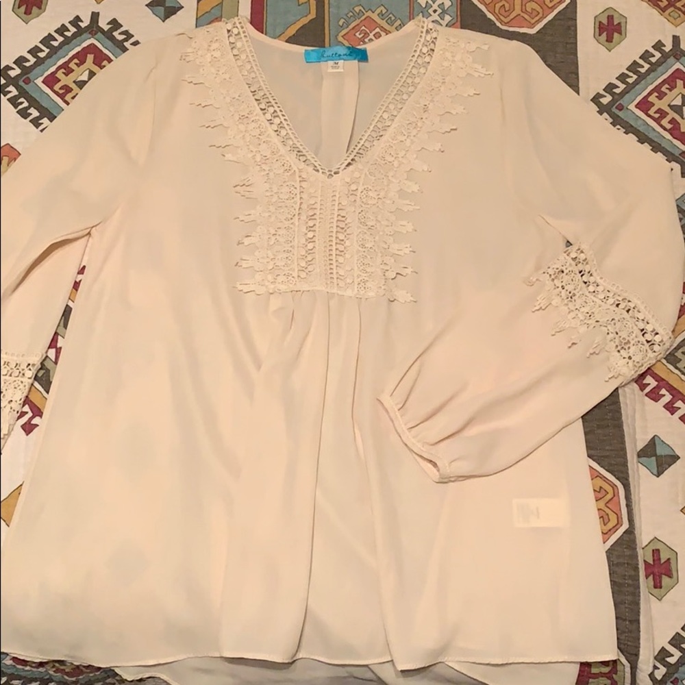 Cream Blouse with Crochet Detail